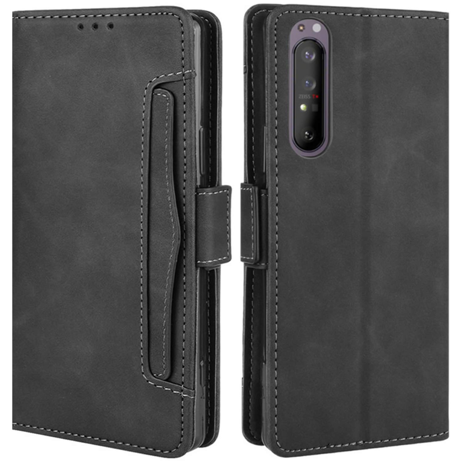 HualuBro Sony Xperia 1 II Case, Magnetic Full Body Protection Shockproof Flip Leather Wallet Case Cover with Card Slot Holder for Sony Xperia 1 II Phone Case (Black)