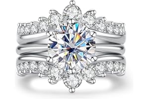 AnuClub Round/Oval/Cushion Cut Moissanite Engagement Rings Bridal Set 4.52cttw(3CT Center Stone) D Color VVS1 925 Sterling Silver 3-in-1 Wedding Promise Ring for Women with Certificate