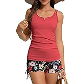 Zando Tankini Swimsuits for Women Tummy Control Bathing Suits Two Piece Swim Suits with Shorts Womens Tankini Top