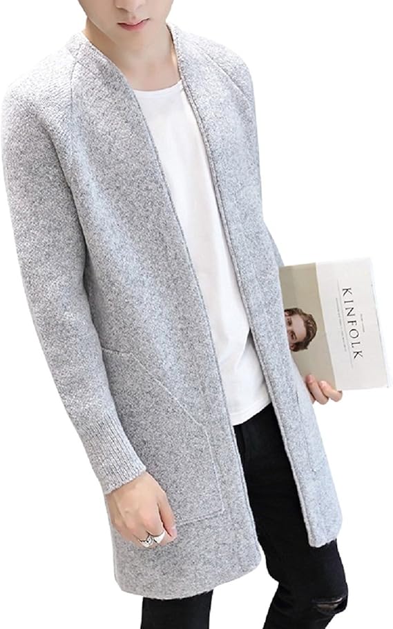 Amazon リスキス Riskiss メンズ カジュアル ロング カーディガン 長袖 起毛 タイト カーデ ニット シャツ 男性用 グレー 黒 M L Xl L グレー カーディガン 通販