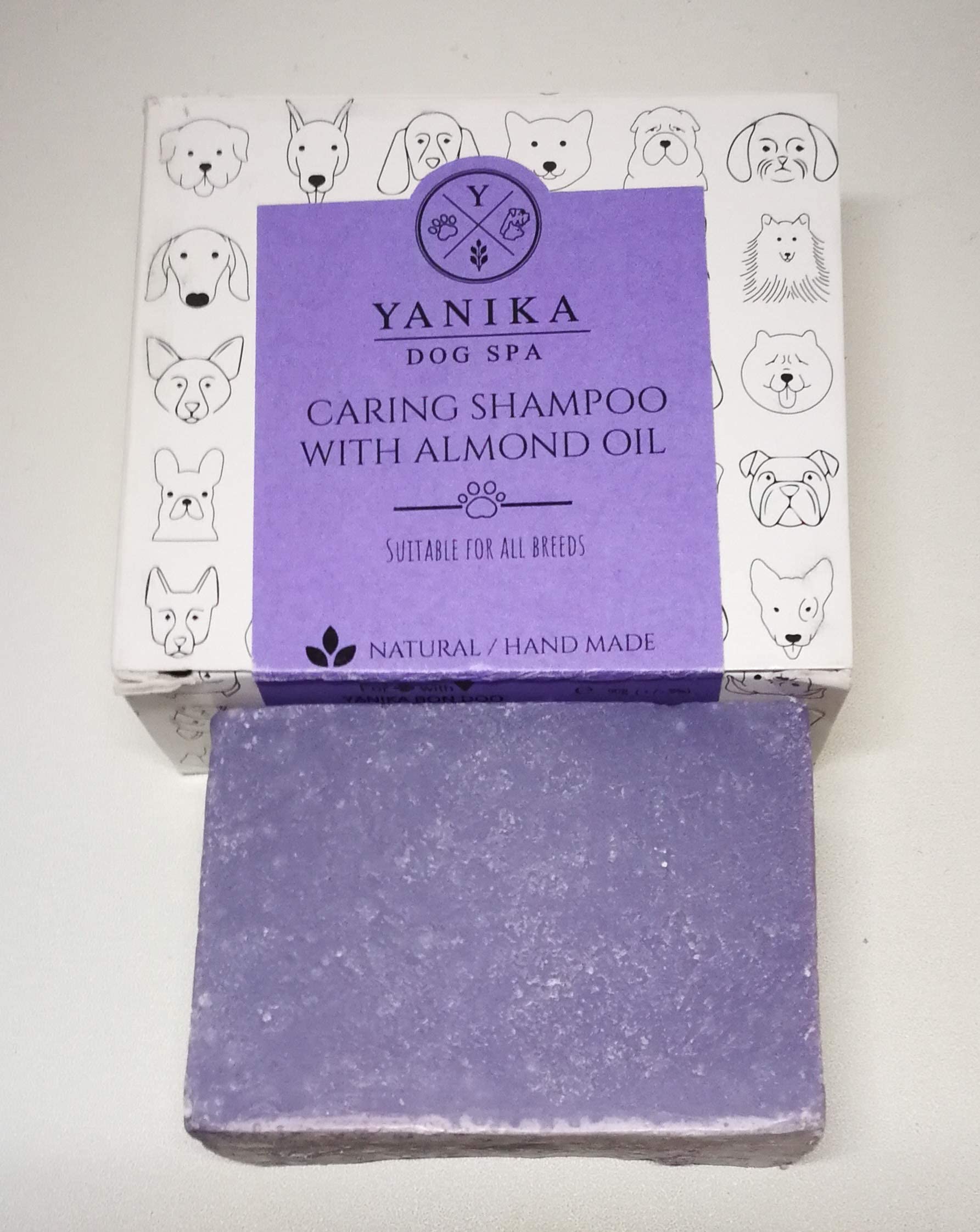 Yanika - dog skincare, shampoo bar with almond oil, shiny, hydrating, cruelly free, natural & handmade, long-lasting, calming, moisturizing skin, coat and hair, user friendly