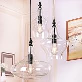 TOCHIC Glass Pendant Chandelier for Dining Room, Hanging Modern Cluster Globe Pendant Lighting Bedroom, 3 Lights Barn Ceiling Kitchen Island Light for Foyer,Hallway