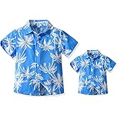 Yoolhamy Father and Son Matching Hawaiian Shirt Summer Short Sleeve Family Beach Shirts Leaves Print Holiday Tops