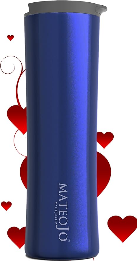 Amazon Com Insulated Travel Mug Leak Proof Coffee Tumbler Stainless Steel Vacuum Thermos 14 Oz Midnight Blue By Mateojo Kitchen Dining