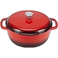 Amazon Basics Cast Iron Dutch Oven Pot with Lid, Enameled, Round, Dual Handles, Heavy-Duty, Small, 4.3-Quart, Red