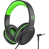 UKELALA Green Wired Headphones for Boys Portable On Ear Youth Headphones for School Airplane Travel Lightweight Portable Comp
