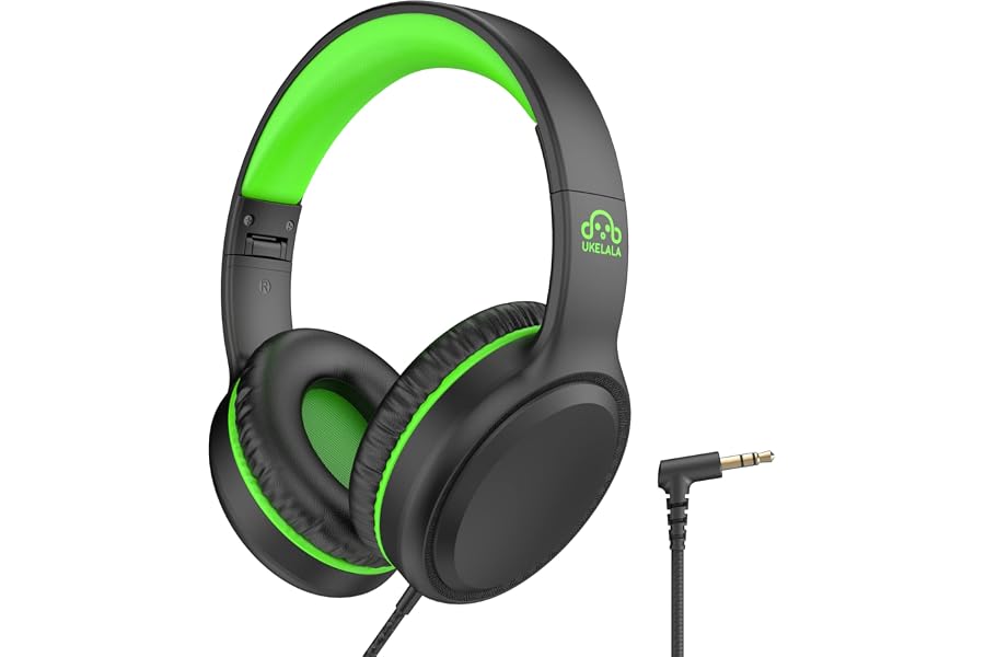 UKELALA Green Wired Headphones for Boys Portable On Ear Youth Headphones for School Airplane Travel Lightweight Portable Compatible with Pad Computer Laptop for Adults Student Children Girls Kids