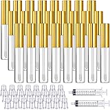 24Pcs 10ml Transparent Lip Gloss Tubes with Brush Tip Refillable Lip Glaze Container Lip Balm Bottle and 2Pcs 10ml Plastic Sy