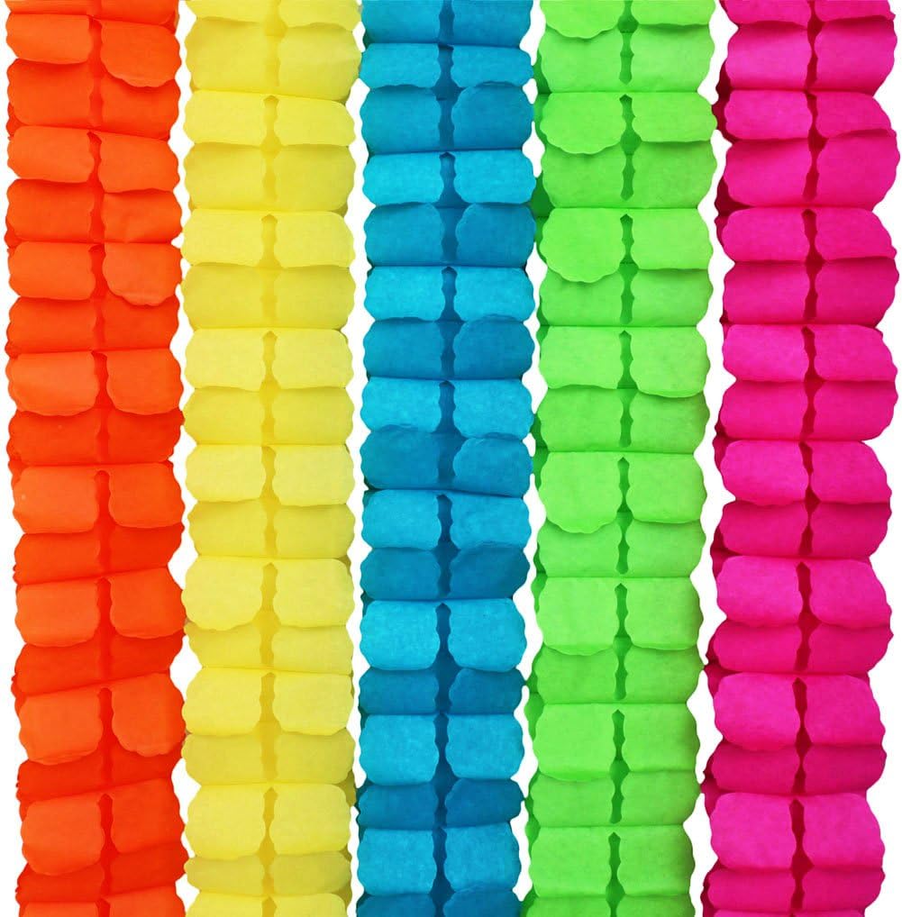SUNSWEI 5 Colors Hanging Garland Four-Leaf Tissue Paper Flower Garland Reusable Party Streamers for Party Wedding Decorations (Approx 3 Meters Length Each)