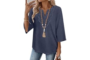 isermeo Womens 3/4 Length Sleeve Tops V Neck Lace Shirt 2026 Trendy Blouses Dressy Casual Vacation Tee Clothing S-2XL
