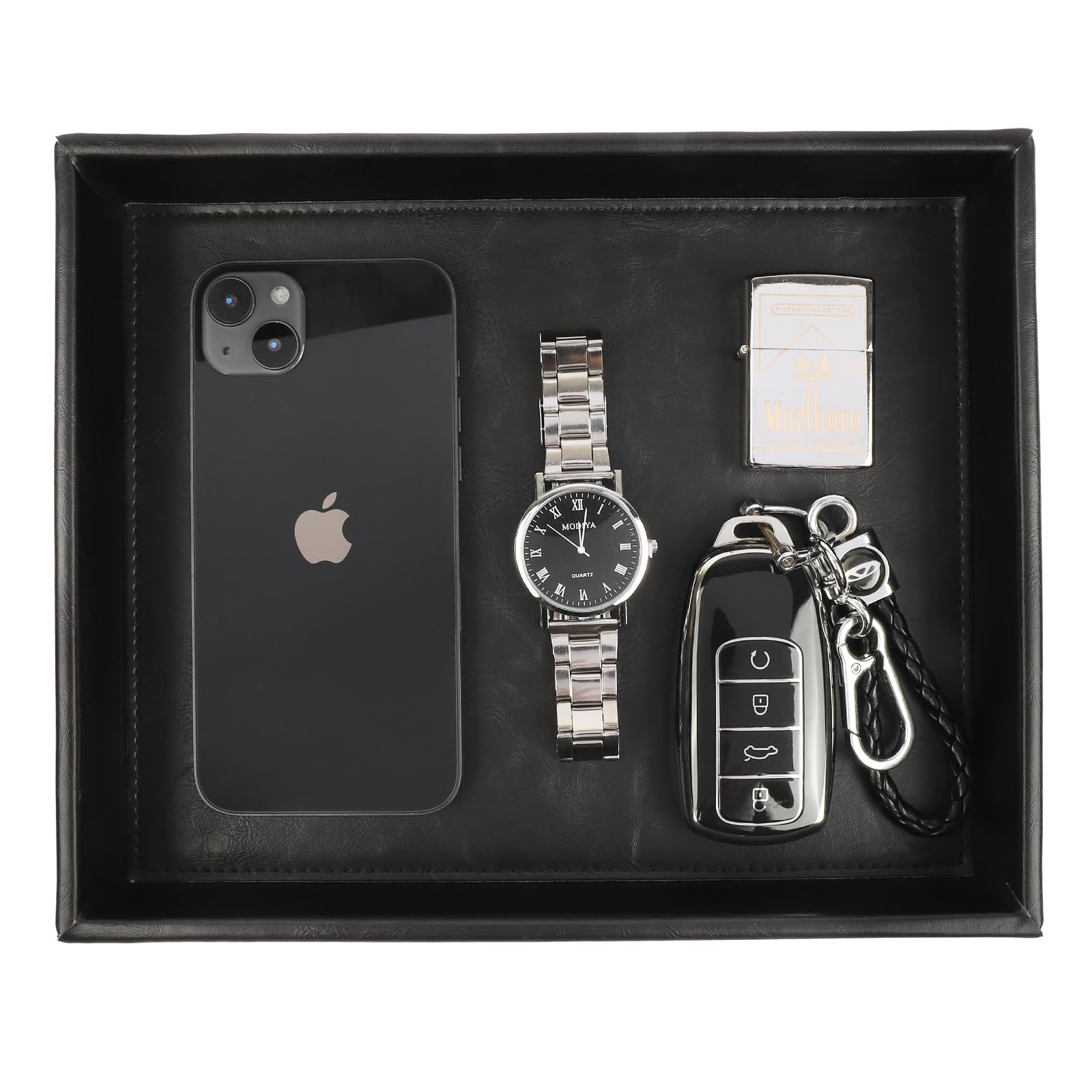 PU Leather Valet Tray Organizer,Catchall Tray Decorative Desktop Storage Organizer Tray for Change, Coin,Key,Phone,Glasses (Black)