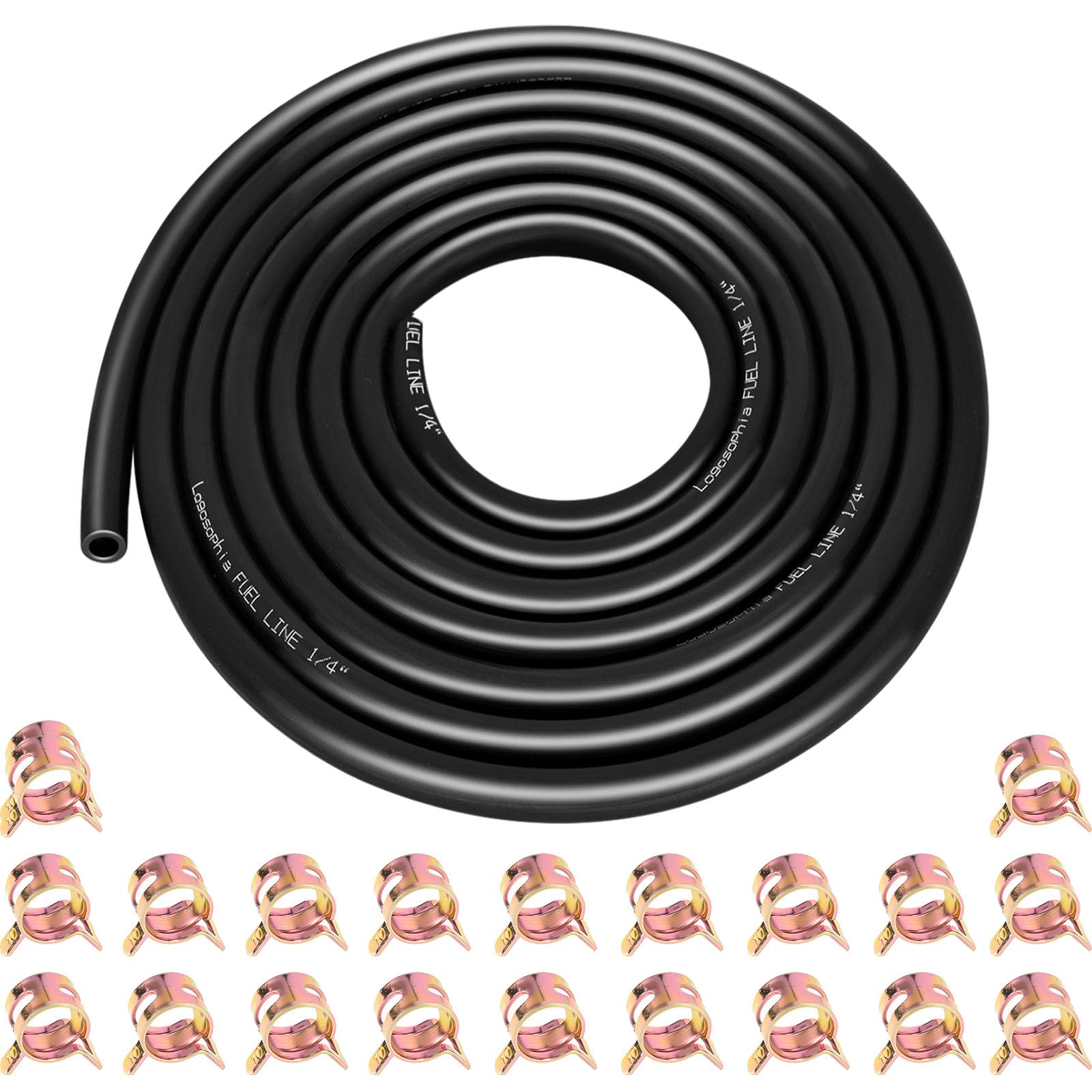 Photo 1 of 10ft 1/4" ID Fuel Line Hose with 20pcs 2/5" Clamps - Fits Kawasaki, Kohler, Briggs & Stratton Small Gas/Diesel Engines, Generators, Powersports - Durable Flexible Rubber Hose Kit