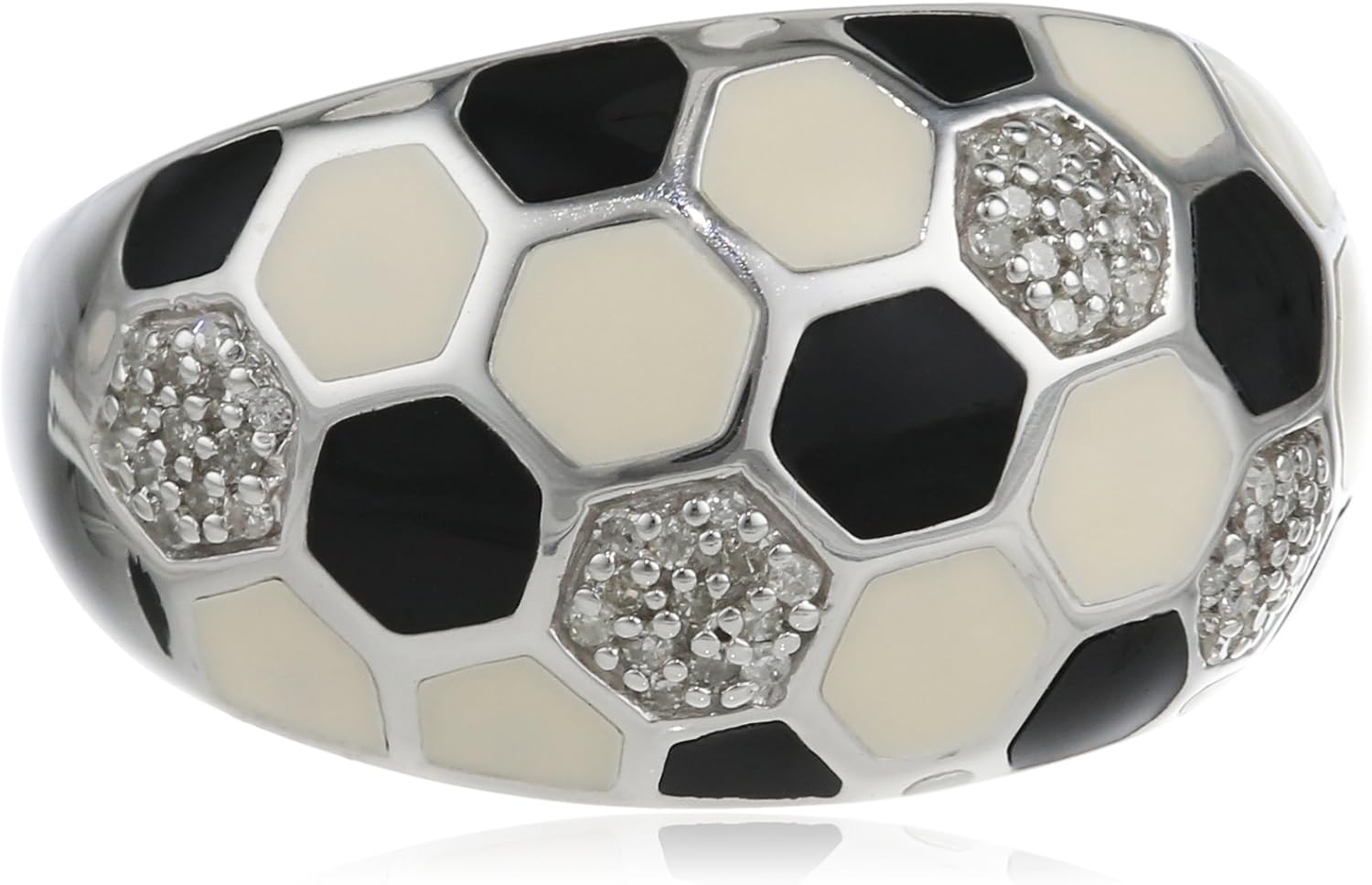Sterling Silver Enamel Soccer Diamond Ring (1/5 cttw, IJ