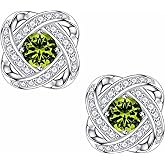 SMILEST Knot Birthstone Stud Earrings for Women Mom, Sparkle Round Cut Birthstone Earrings 925 Sterling Silver Jewelry for Women Birthday Gifts for Mom Wife