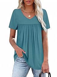 WEESO Womens Tops Spring Summer Short Sleeve V Neck