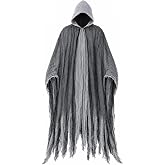 Grim Reaper Costume Adult Scary Horror Hooded Robe Halloween Cloak for Men Cosplay Masquerade Party Outfit