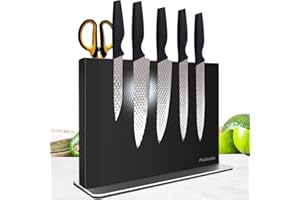 Pailexin Magnetic Knife Block Without Knives—Black Stainless Steel Double-Sided Magnetic Knife Holder Stand with Strong Magne