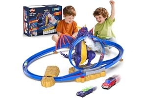 VATOS Dragon Slot Track Cars Set Toys - Racing Car Toy with Light & Spray, 4-7 Years Old Boy Girls Toys, Activity Indoor Kids Track Race Car Gifts