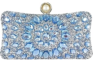 Boutique De FGG Pearl Clasp Crystal Clutch Purses for Women Evening Bags Wedding Handbag Party Rhinestone Clutch Bag,Mini
