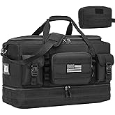 Gym Bag for Men Women, 50L Large Tactical Duffle Bag for Travel, with Shoe Compartment and Toiletry Bag, Weekender Overnight Trip with Wet Pocket for Workout Medical, Black