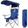 Elevon Camping Chair, Oversized Folding Chair with Canopy, Portable Outdoor Chair with Arms, Cup Holder and Carry Bag for Camping, Fishing, Beach, and Sports, Blue