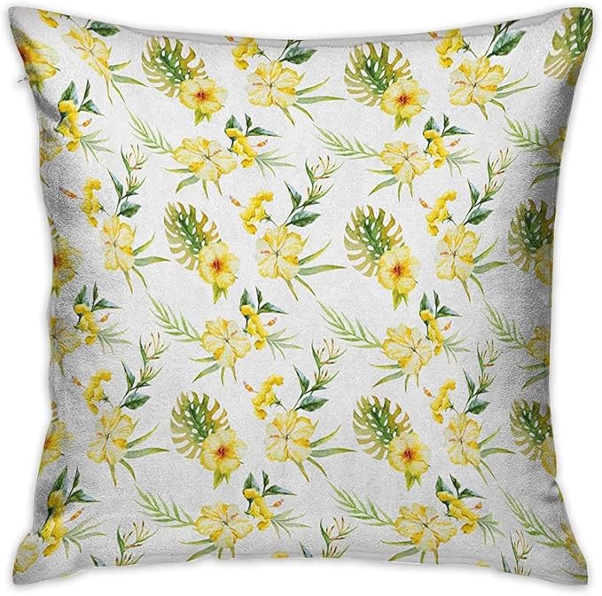 Acuarela Funda de almohada cuadrada Protector Hibiscus Flora Pattern