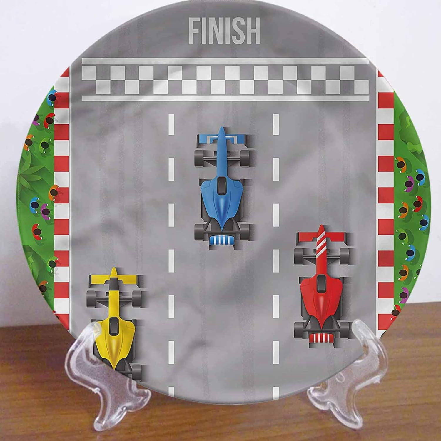 LCGGDB 8 Inch Boys Room Pattern Ceramic Decorative Plate,Car Race Formula One Dinner Plate Decor Accessory for Dining, Parties, Wedding