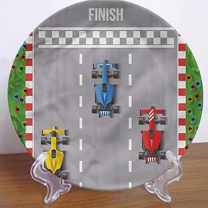 LCGGDB 8 Inch Boys Room Pattern Ceramic Decorative Plate,Car Race Formula One Dinner Plate Decor Accessory for Dining, Parties, Wedding