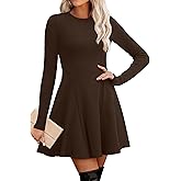 OFEEFAN Sweater Dress for Women Fall 2025 Long Sleeve Crew Neck Ribbed Knit Fit and Flare A-Line Dresses