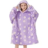Wearable Blanket Hoodie for Kids Oversized Sherpa Blanket Hoodie for Kids Boys Girls Teens 6-13YR,Daisy
