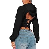 TZLDN Cropped Hoodie Women Open Back Sweatshirt Y2k Lace Up Backless Long Sleeve Tops Pullover Streetwear Gothic Clothes
