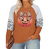 Plus Size Thanksgiving Shirt Thankful Pumpkin Leopard Print Long Sleeve Fall Graphic Tee Cute Turkey Tops
