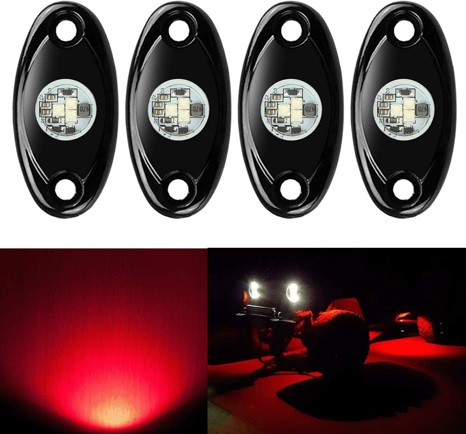 4 Pods LED Rock Lights, Ampper Waterproof LED Neon Underglow Light for Car Truck ATV UTV SUV Offroad Boat Underbody Glow Trail Rig Lamp (Blue): Automotive