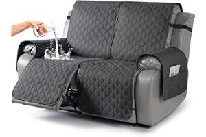 TAOCOCO 100% Waterproof Recliner Covers, Recliner Sofa Covers with Leg Straps, Reversible Recliner Couch Cover for Reclining Chair, Washable Couch Protector for Pets Kids(2 Seater, Charcoal Gray)