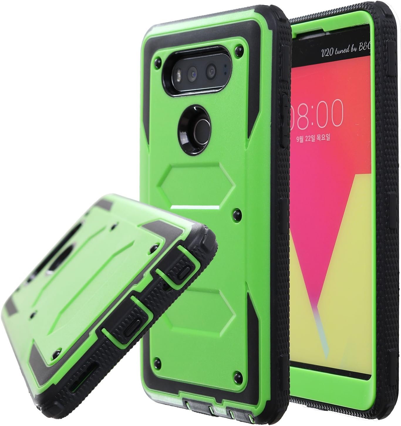 Guardful Rugged Tough [Dual Layer] Armor Overlay Case [Shockproof] Protective Hybrid Case for LG V20 (Bumper Green)