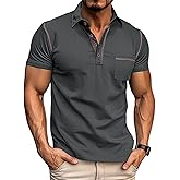 Men's Casual Polo Shirts Classic Long Sleeve Basic Button T-Shirt Lightweight Cotton Golf Tops with Pocket