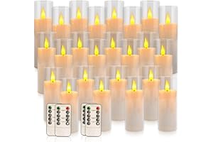 Flickering Transparent Flameless Candles, Battery Operated Acrylic LED Pillar Candles with 4 Remote Control and Timer,Pack of