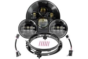 Wisamic Motorcycle LED Headlight 7inch, 4.5 inch Passing Lamps Fog Lights and Mounting Ring, Compatible with Harley Davidson Road King Ultra Classic Electra Street Glide Softail Deluxe Fatboy (Black)