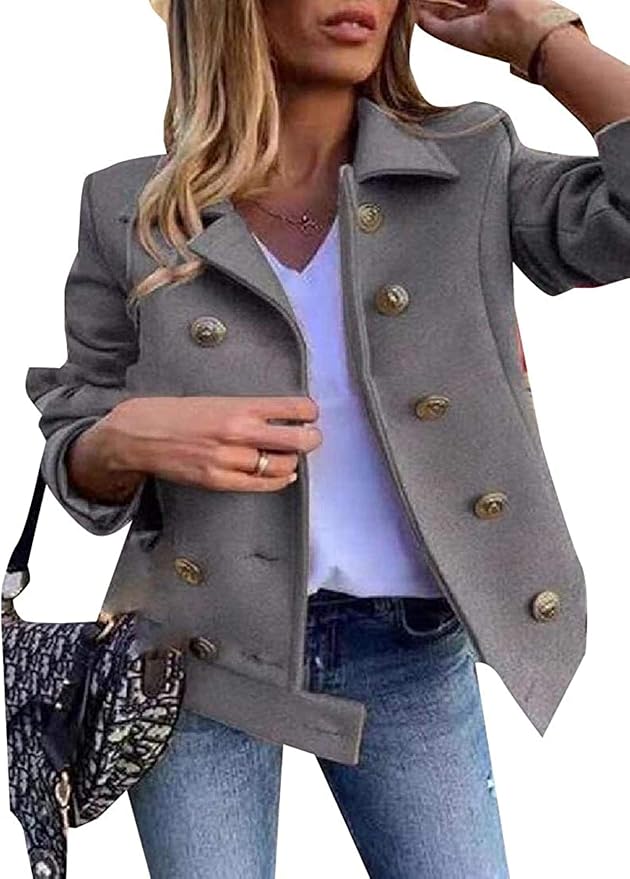 Womens Winter Fashion Double Breasted Wool Blend Long Pea Jackets