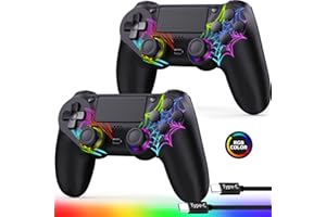 GamingBoy 2 Pack Wireless Controller for PS4/Pro/Slim/PC, RGB Light-up Controller with Hall Effect Joystick/1000mAh Battery/Type-C/Dual Vibration/6-Axis Gyro/Headphone Jack/Touch Pad for Ps4 (Black)