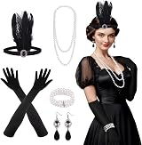 FEPITO 8-Piece 1920s Flapper Accessories Set Headband Gloves Necklace Earrings view 1