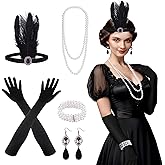 FEPITO 1920s Accessories Set for Women Flapper Headpiece Headband