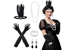 FEPITO 1920s Accessories Set for Women Flapper Headpiece Headband