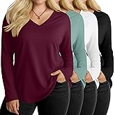 Oakgarden 4 Pack Women's Plus Size Shirts, Long Sleeve V Neck Basic Tops Casual Loose Fit T Shirts Blouses Multipack
