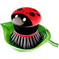 Vigar Ladybug Palm Dish Scrub Brush with Holder, Perfect Kitchen Brushes for Dishes, Sink Brush and Cleaning Brushes for Household Use, Red, Green