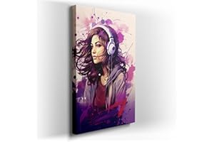 Canvas for Living room. Vibrant Beats of Color: A Girl in Motion with Melodies, 27 x 18 inch Canvas Wall Art - Ready to Hang 