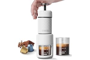 STARESSO Classic Portable Espresso Maker, 2 IN 1 Travel Coffee Maker Compatible Ground Coffee & NS Original Pods, Espresso Machine with Stainless Steel Chamber for Travel Camping, Manually Operated