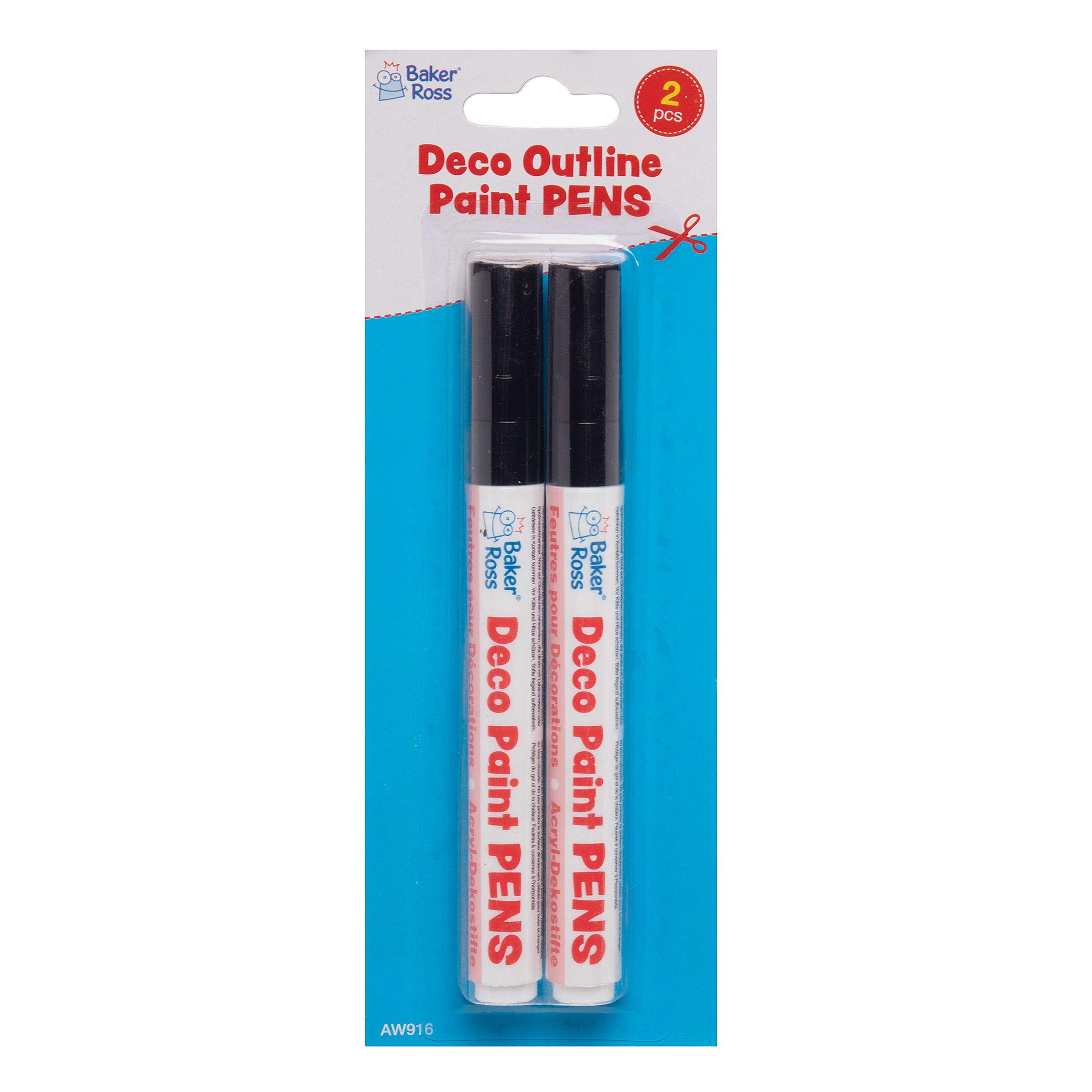 Baker Ross AW916 Black Deco Paint Pens For Kids - Pack of 2, Outline Markers Perfect for Children's Painting and Decorating Activities, Ideal for School, Home Groups and Party Crafting