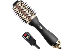 Hair Dryer Brush, FVW Hot Air Brush, Hair Dryer Styler & Volumizer 3-in-1 Brush for Hair Fast Drying, Straightening and Curling, 3-Adjustable Temperature and Speed, Golden