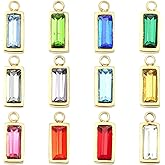 KitBeads 12Pcs Rectangle Cubic Zirconia Charms 12 Colors Faceted Birthstone Charms Stainless Steel CZ Charms for Jewelry Making Bracelets Necklaces Crafts Bulk